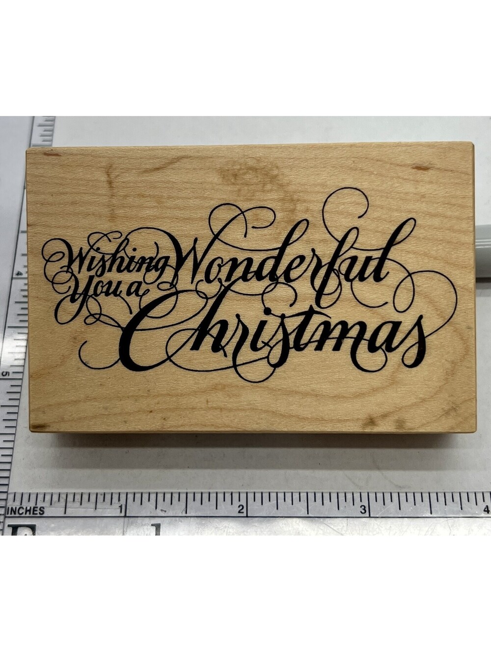 PSX Wishing You a Wonderful Christmas Large Script Wood Rubber Stamp